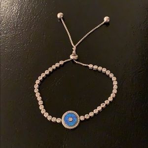 Silver and crystal evil eye design bracelet